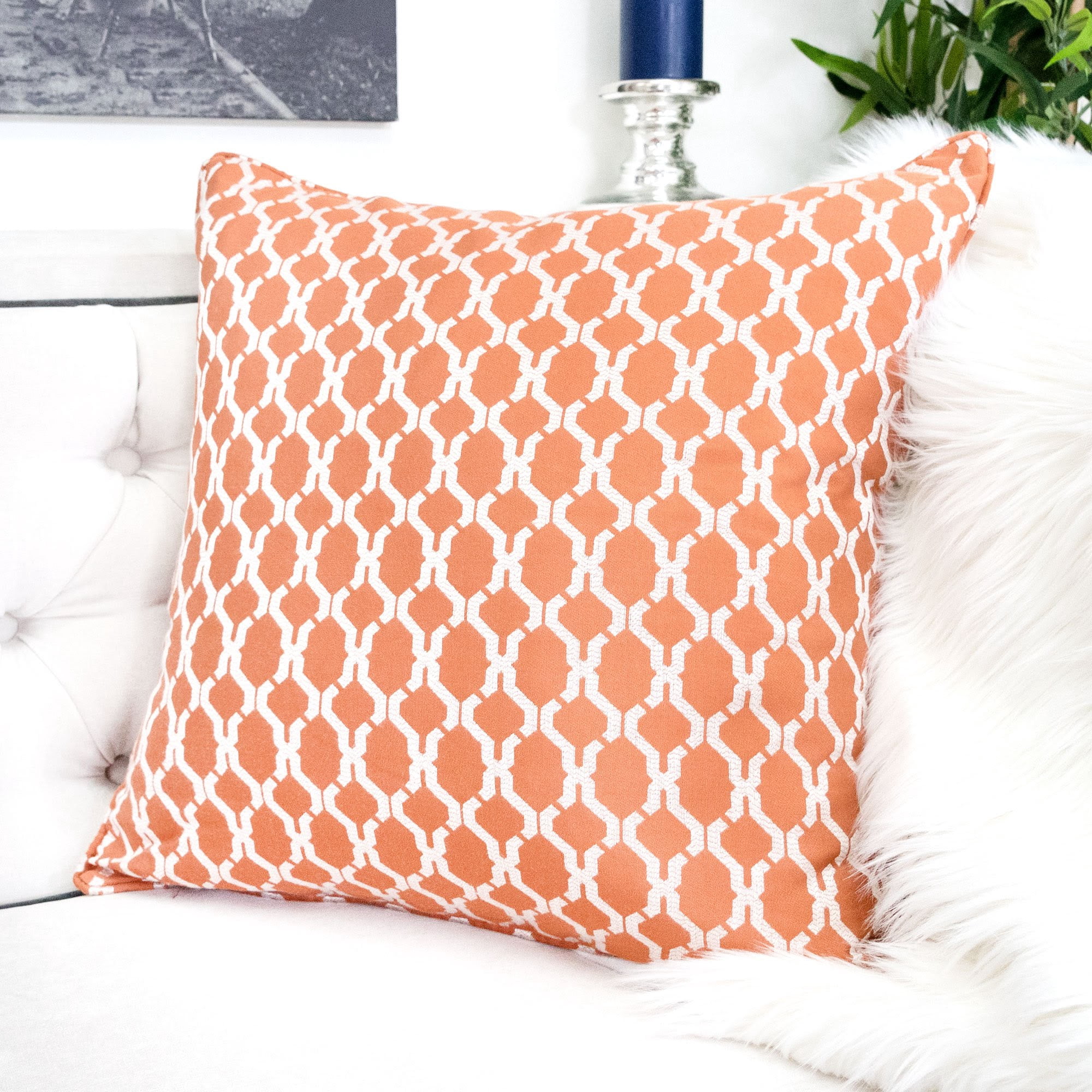 Amelia Orange Geometric Polyester 20 in. x 20 in Throw Pillow (Set of 2)