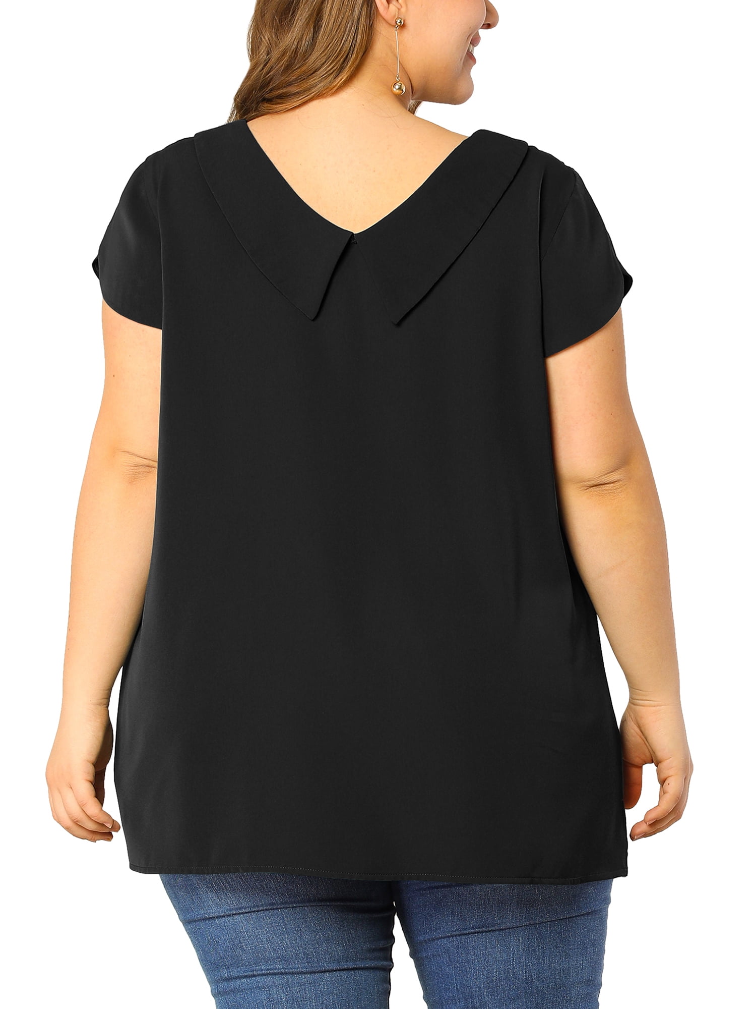 Unique Bargains Women's Plus Size Boat Neck Flutter Sleeve Chiffon Solid Top