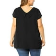 thumbnail image 4 of Agnes Orinda Women's Plus Size Summer Solid Cap Short Sleeve Chiffon Blouse 2X Black, 4 of 9