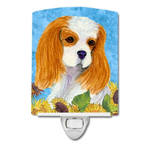Caroline's Treasures SS4161CNL Cavalier Spaniel in Summer Flowers Ceramic Night Light, 6x4x3", multicolor