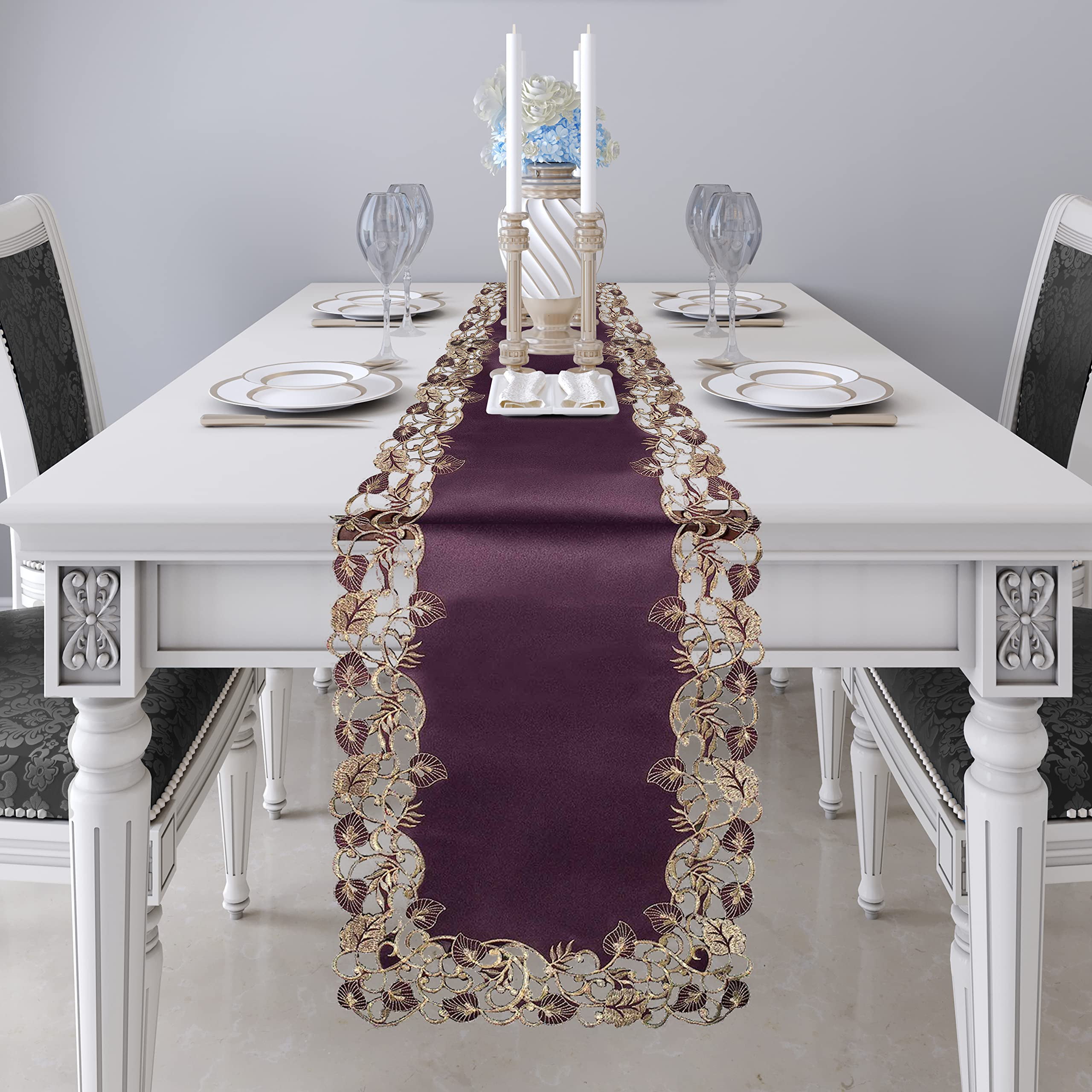 Champagne Gold Lace Table Runner with Scalloped Edge Wedding Table Run –  Floratouch