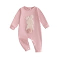 thumbnail image 2 of UACY Easter Baby Boy Girl Outfit Embroidery Bunny Rompers Bunny Tail Jumpsuit Unisex Newborn Infant Easter Clothes (Pink, 3-6M ), 2 of 5