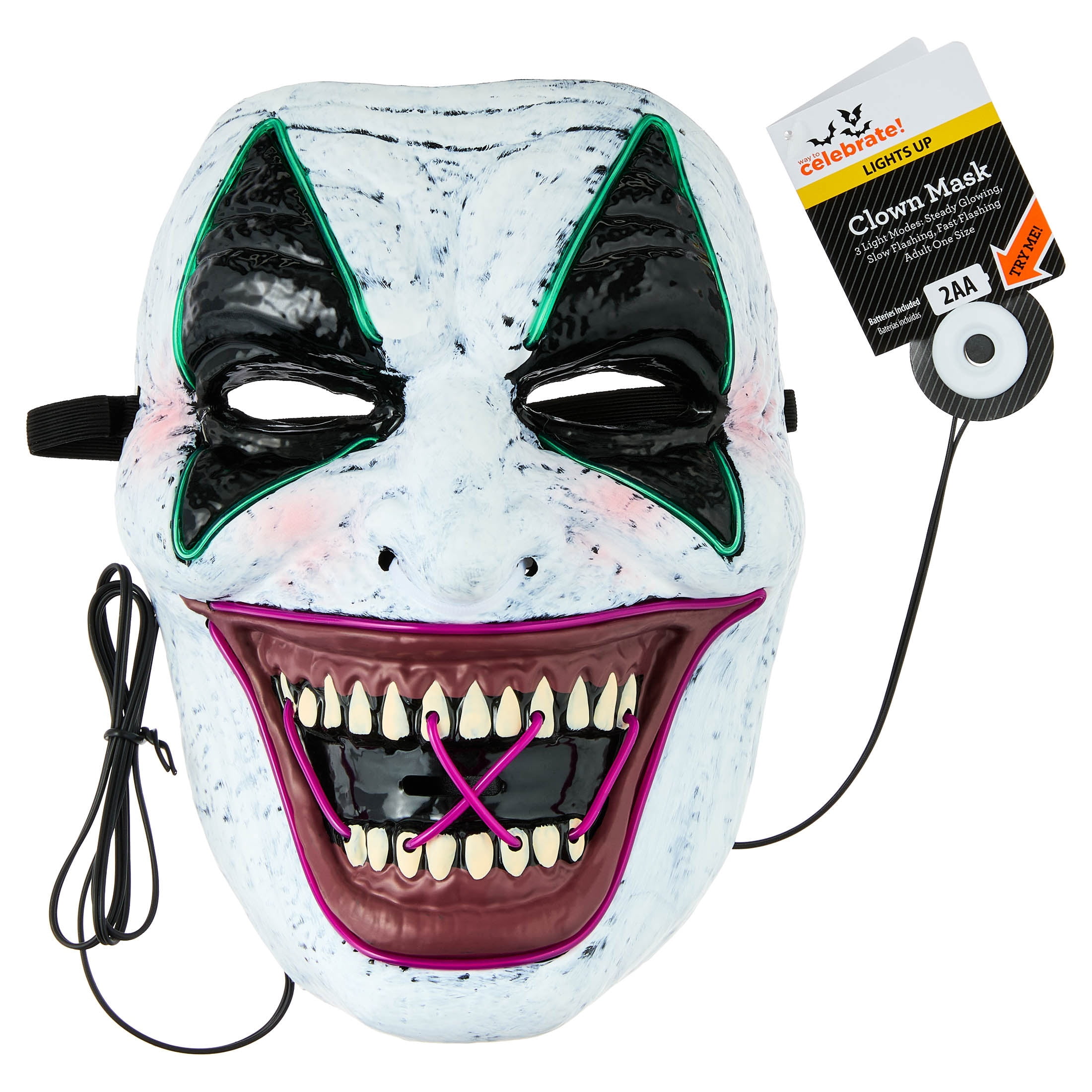 Light-Up Clown Mask Costume Accessory for Adults, Multicolor, Halloween by Way To Celebrate