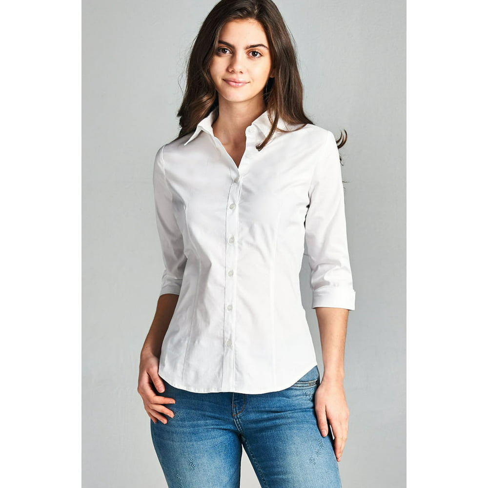 Clothingave Clothingave Womens 34 Sleeve Stretch Button Down