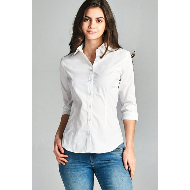 ClothingAve - ClothingAve. Women's 3/4 Sleeve Stretch Button Down ...