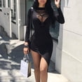 thumbnail image 2 of Fridja Robe Femme Col Rond Manches Longues Élastique Découpée Irrégulière Décontractée Slim, 2 of 9