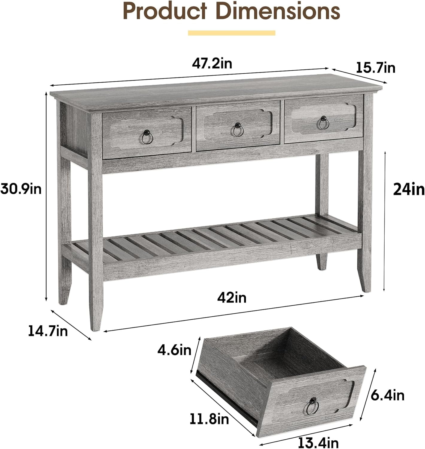 VEANERWOOD Farmhouse Entryway Table with 3 Drawers, 2-Tier Console Table with Storage for Entryway Living Room