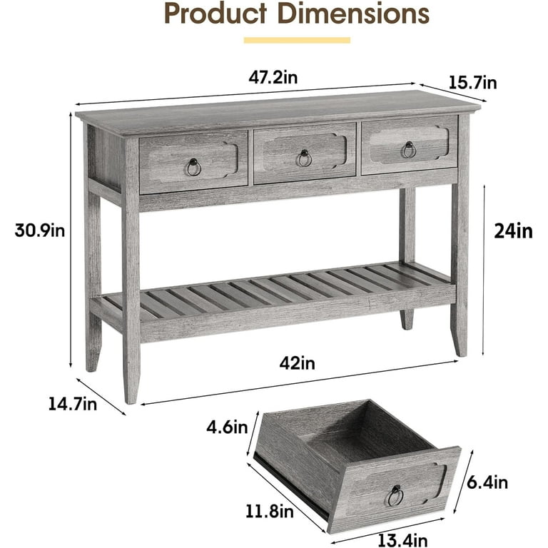 VEANERWOOD Farmhouse Entryway Table with 3 Drawers, 2-Tier Console