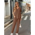 thumbnail image 4 of MINTREUS Women's Ribbed Knit Pajama Set Soft Lounge Set Lightweight Sleepwear Two Piece Matching Outfits Set, 4 of 7