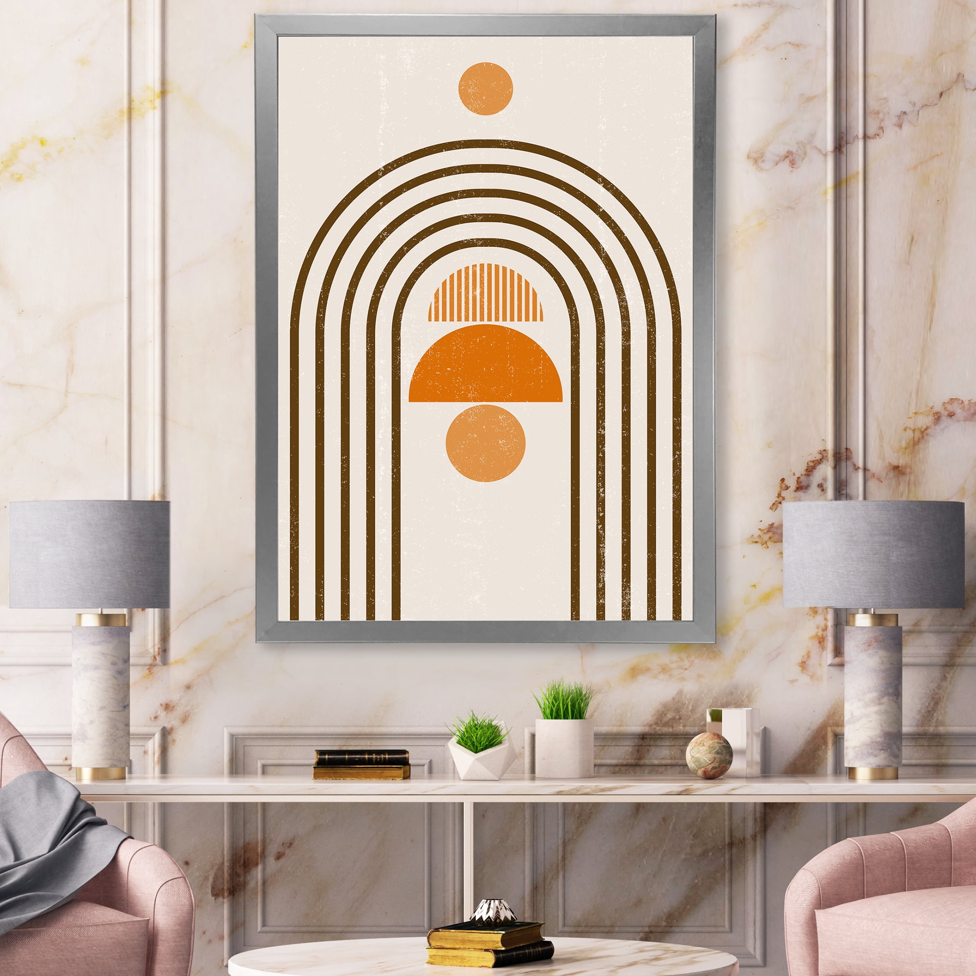 Designart 'Abstract Rainbow Moon and Sun In Earth Tones IV' Modern Framed Art Print