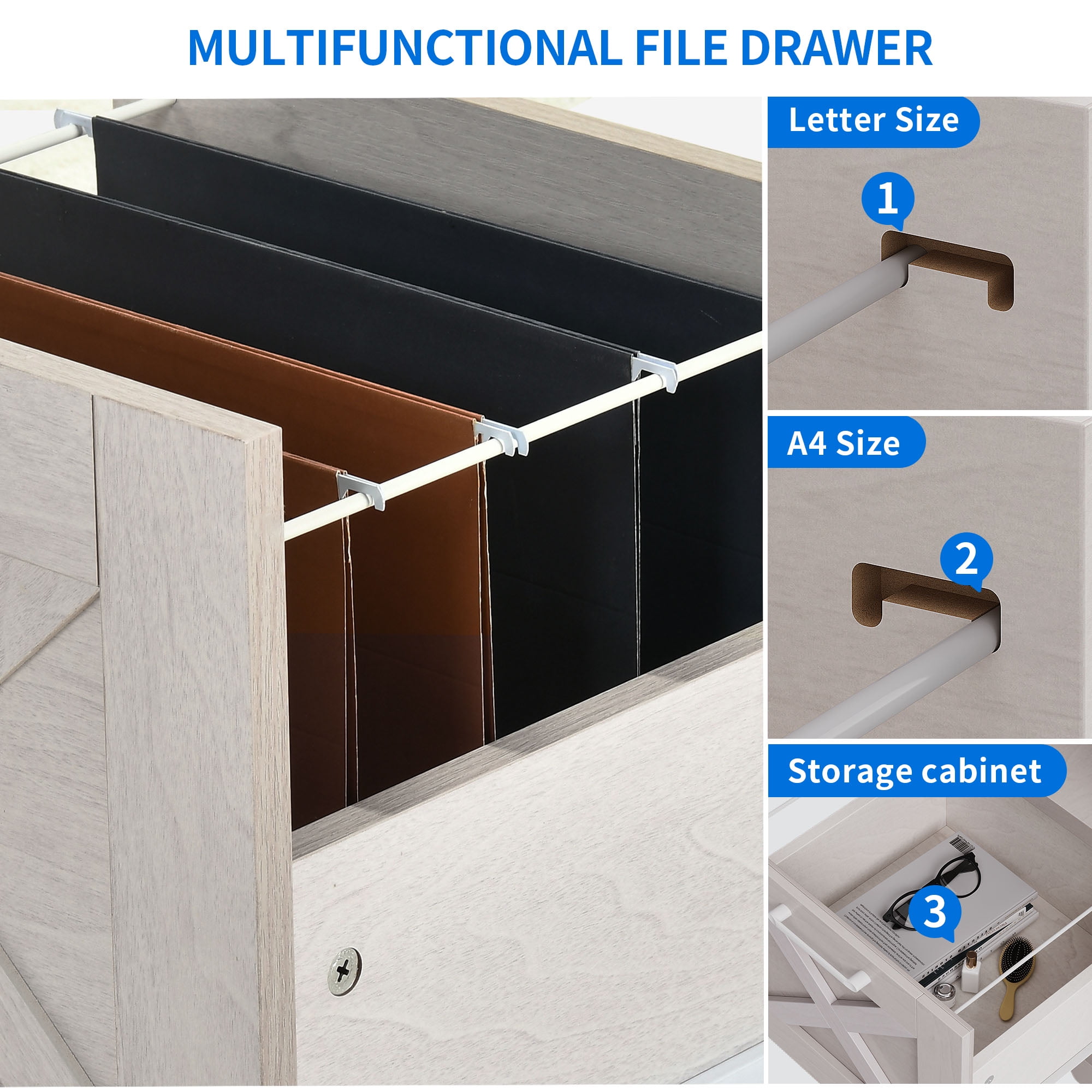 Dextrus 59 inch L-Shaped Desk with Power Outlet & USB Ports, Office Desk with File Cabinets, Large Computer Desk with Drawers, 2 Person Corner Desk Writing Desk with Storage Shelves, Oak & White