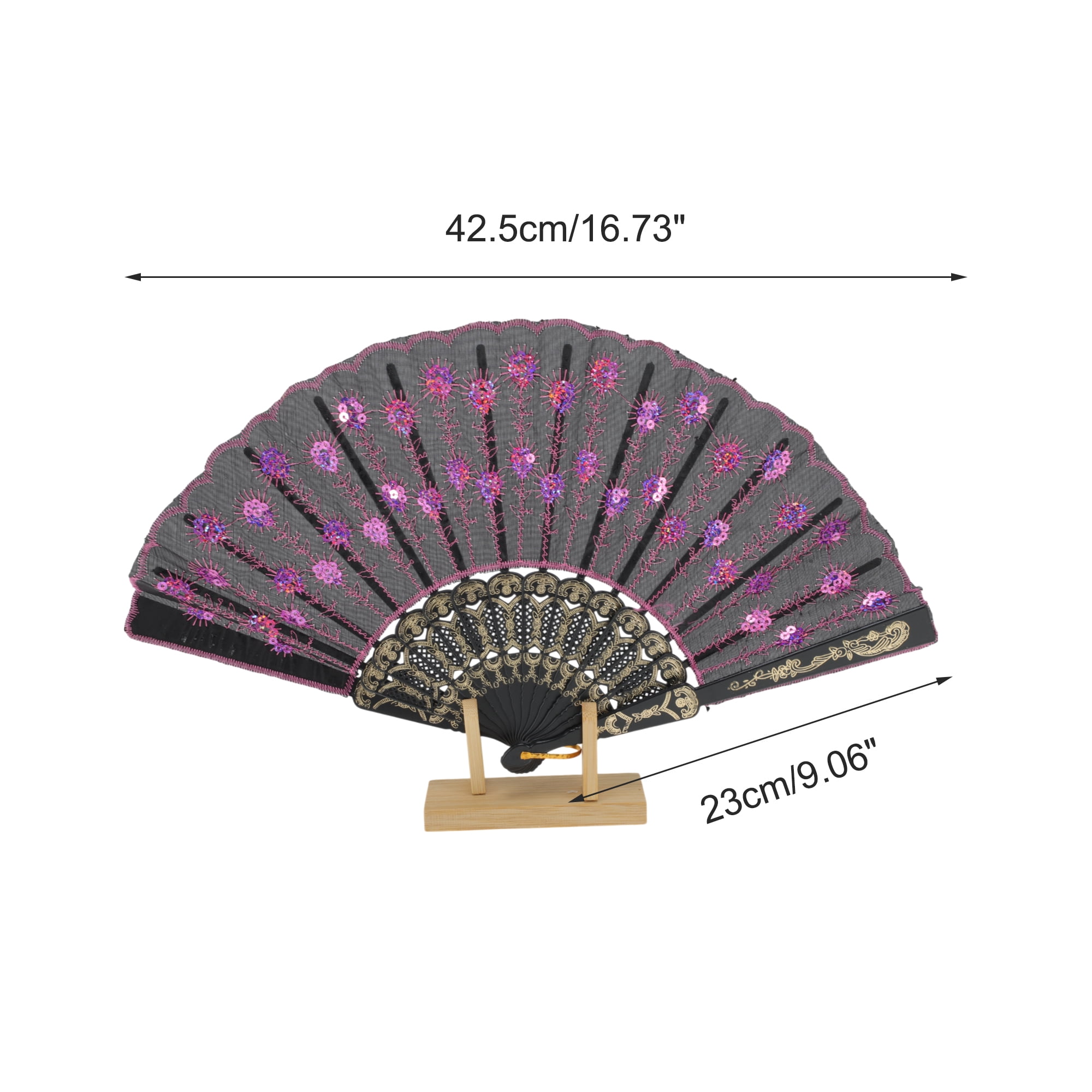 Unique Bargains Beautiful Sequins Folding Fan 1 Pc Pink