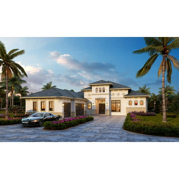 013-4000: Luxury Mediterranean 4 Bed, 5 Bath Luxury Home Plan, 4000 Sq Ft: Full Blueprints with License to Build by Home Plan Marketplace - Lesuto