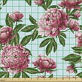 thumbnail image 2 of Ambesonne Floral Fabric by the Yard Upholstery, Peonies and Sky Art Print, 1 Yard, Pink Green and Soft Blue, 2 of 5