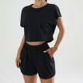 thumbnail image 2 of Maean Women's Athletic Outfit 2 Piece Set Quick Dry Short Sleeve Crop Tops and High Waist Shorts Pockets Tracksuit, 2 of 7