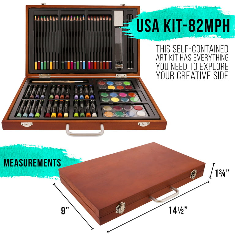 U.S. Art Supply 102-Piece Deluxe Art Creativity Set with Wooden Case with  80 Piece Acrylic Paint Set 3.68ml Tubs 