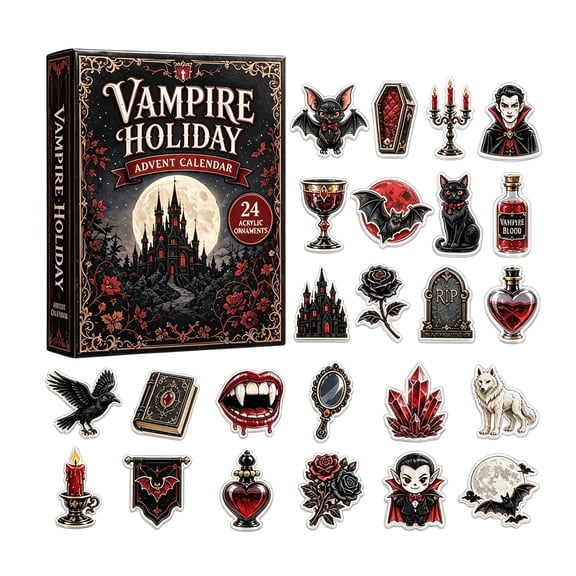 Halloween Vampire Advent Calendar 2026, 24 Acrylic Ornaments for Gothic Countdown, Party Gifts and Seasonal Home Decor, 10.24 in
