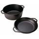 thumbnail image 2 of Olla doble de hierro fundido Lodge de 5 cuartos de galón – Precurada – Tapa convertible a sartén de 26 cm – Libre de PFAS – Fabricada en EE. UU. – Asas dobles – Apto para horno, parrilla, fogata y est, 2 of 5