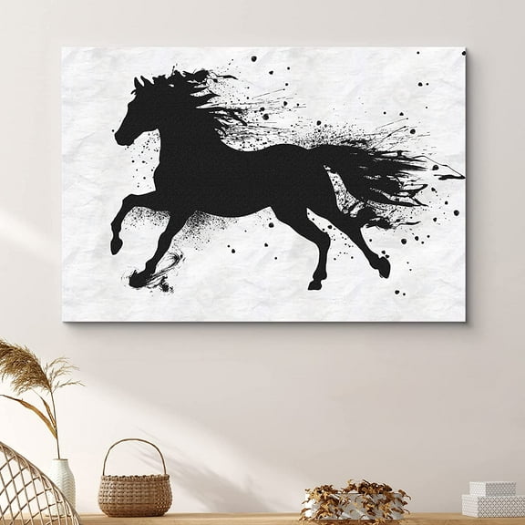 PixonSign Canvas Print Wall Art Ink Blot Stallion Animals Wilderness Illustrations Modern Art Contemporary Dramatic Dark Black and White for Living Room, Bedroom, Office - 32x48