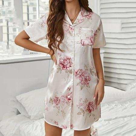 Xdegoge Satin Nightgowns for Women Silk Slip Dress Sleepwear Sexy V Neck Negligee Lingerie Short Nightwear Soft Chemise Nightwear Silk Robe Pink L Deals of The Day Clearance