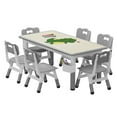 thumbnail image 3 of Kids Table and 6 Chairs Set, Height Adjustable Toddler Table and Chair Set, Graffiti Desktop, Children Multi-Activity Table for 6, Kids Study Table for Home Daycare Preschool for Ages 2-8, 3 of 8