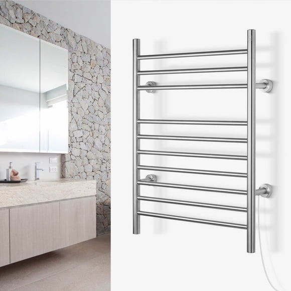 WarmlyYours Infinity 10 Bar Towel Warmer Polished Stainless Stee