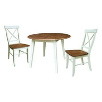 42" Solid Wood Round Dual Drop Leaf Dining Table with 2 Chairs - Multi-Color