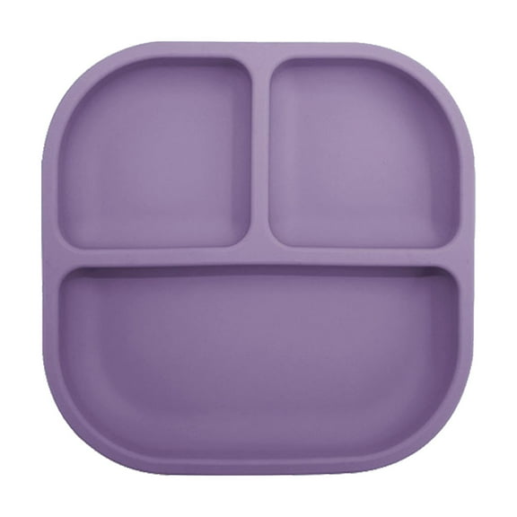 Toddler Plates with Dividers Suction Base Silicone Baby Plates Non Divided Kids Plates for Self Feeding Microwave Dishwasher Safe Portable for High Chair Tray Home Travel 7.36x7.09 Inches