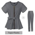 thumbnail image 2 of Ropa quirúrgica ajustada con tirantes en la cintura para mujer, traje dividido para hospital, ropa de mano con cepillo de manga corta, ropa elástica para enfermera, ropa para lavarse las manos, 2 of 6