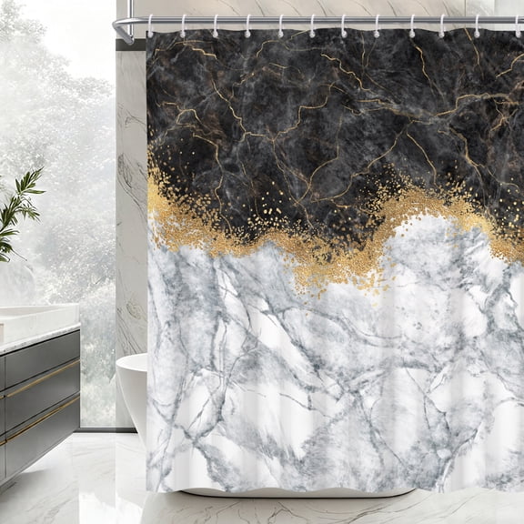 Black Gold Marble Shower Curtain for Bathroom Gray Luxury Abstract Decoration Bath Curtain with Hooks 72 x 72 Inches