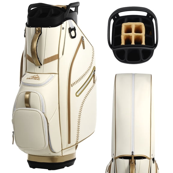 PU Leather Golf Cart Bag with 14-Way Full-Length Plush Divider Top | Golf Bag for Men with Magnetic Pocket, Cooler Pocket, Handle and Rain Cover