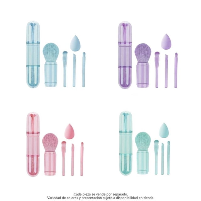 Set de mini brochas de maquillaje travel size Equate 4 brochas y 1 mini esponja con estuche