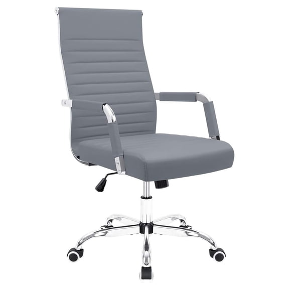 WDZS Ribbed Office Desk Chair Mid-Back PU Leather Executive Conference Task Chair Adjustable Swivel Chair with Arms (Grey)