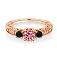 thumbnail image 2 of Gem Stone King 18K Rose Gold Plated Silver 3-Stone Ring Round Pink Moissanite and Onyx Black (0.83 Cttw, Size 8), 2 of 4