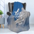 thumbnail image 4 of Saying Soft Flannel Fleece Throw Blanket, AviatiTheme Keep Calm and Trave Message with Plane and Clouds, Cozy Plush for Indoor and Outdoor Use, 60" x 80", Cobalt Blue and White, by Ambesonne, 4 of 5
