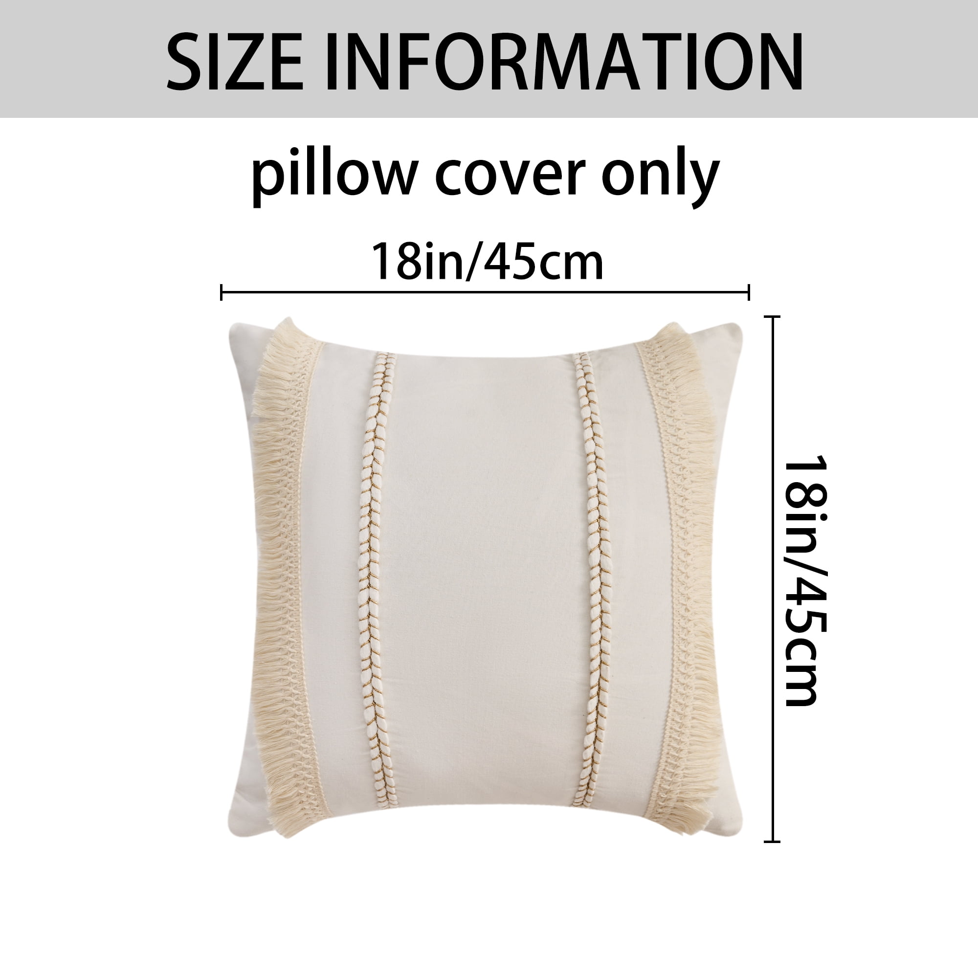 Unique Bargains 2 Pcs Boho Modern Textured Pillow Cover White 18" x 18"