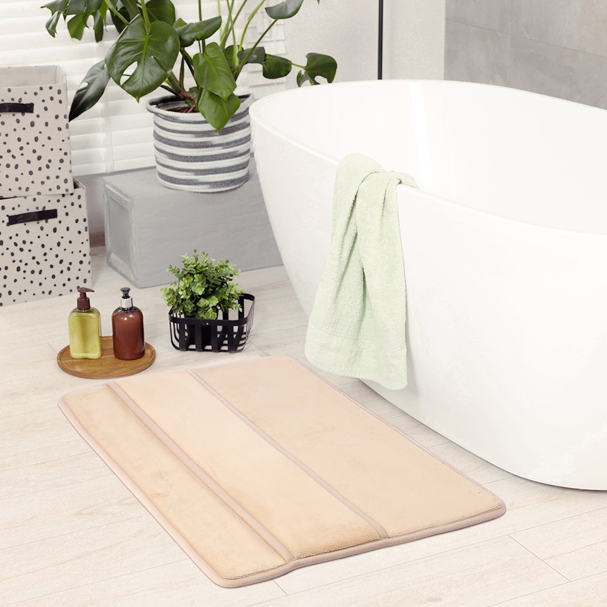 Unique Bargains Memory Foam Absorbent Non Slip Bath Rug Khaki 16" x 24"