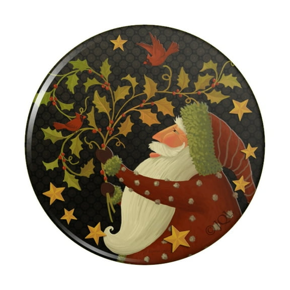 Christmas Holiday Deck the Halls Santa Holly Pinback Button Pin