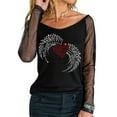 thumbnail image 5 of TSADFHJI Longues T-Shirt à Manches pour Femmes Noir Léger Chandail Aguichant Haut à Manches Longues Design en Filet Rhinestine Col Rond Automne Hiver Décontracté Chemise à Bretelles pour Fête TTTG Rouge, 5 of 5