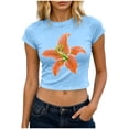 thumbnail image 2 of Gamivast Crop Tops for Women Short Sleeve Y2K Baby Tee Floral Graphic Print Shirts Casual Slim Fit Summer Basic T-Shirts Flattering Everyday Going Out Loungewear Top Light Blue XL, 2 of 6