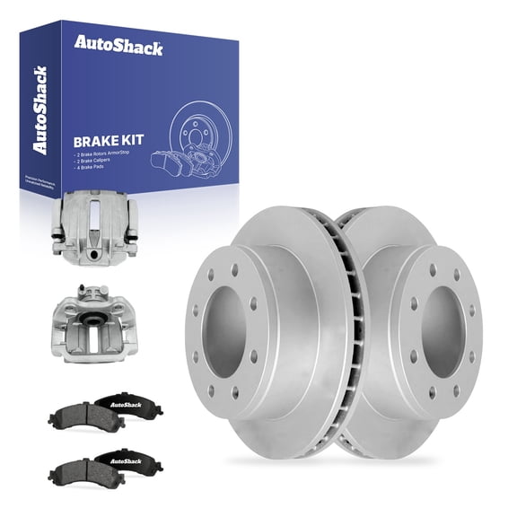 AutoShack Rear Vented Coated Brake Rotors   Ceramic Pads   Calipers 8-PC Brake Kit Replacement for 2005-2006 GMC Sierra 1500 2005 Chevrolet Silverado 1500 ArmorStop 12.99" (330 mm)