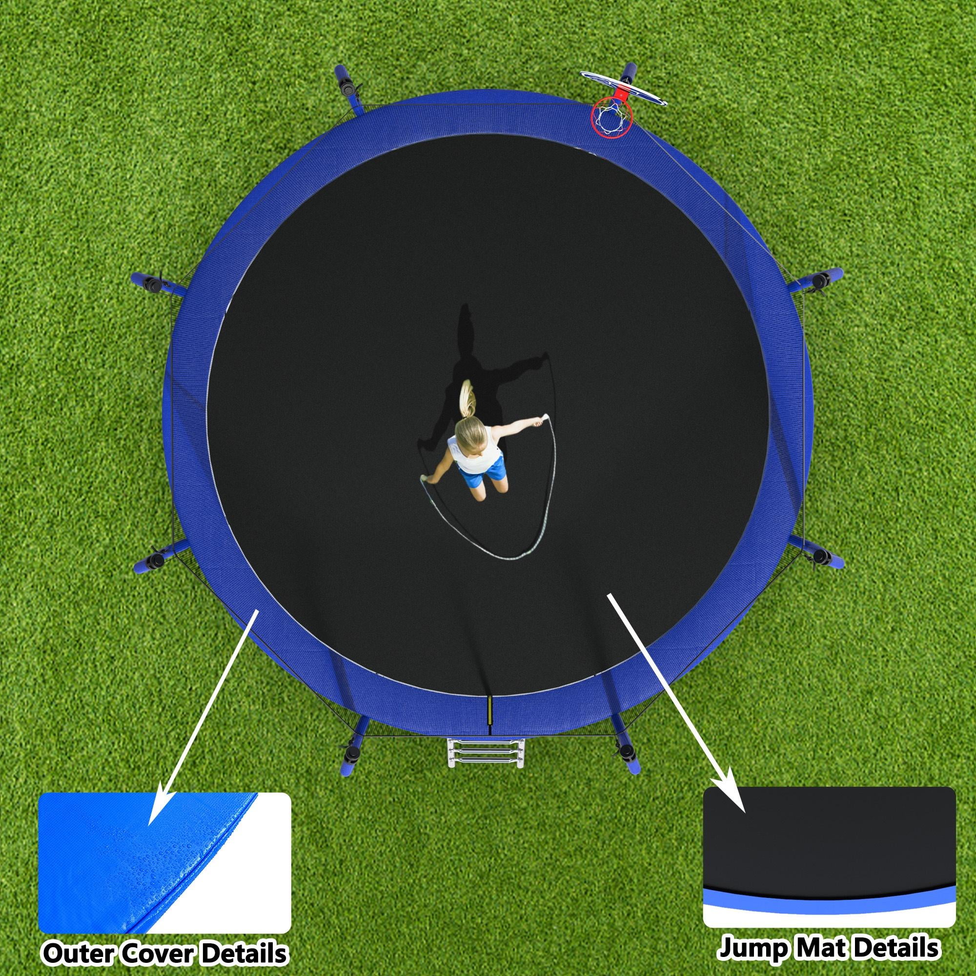 14FT Kids Trampoline, Max Weight 1320 LBS Outdoor Trampoline for 4-6 Kids, Large Round Trampoline with Enclosure and Hoop