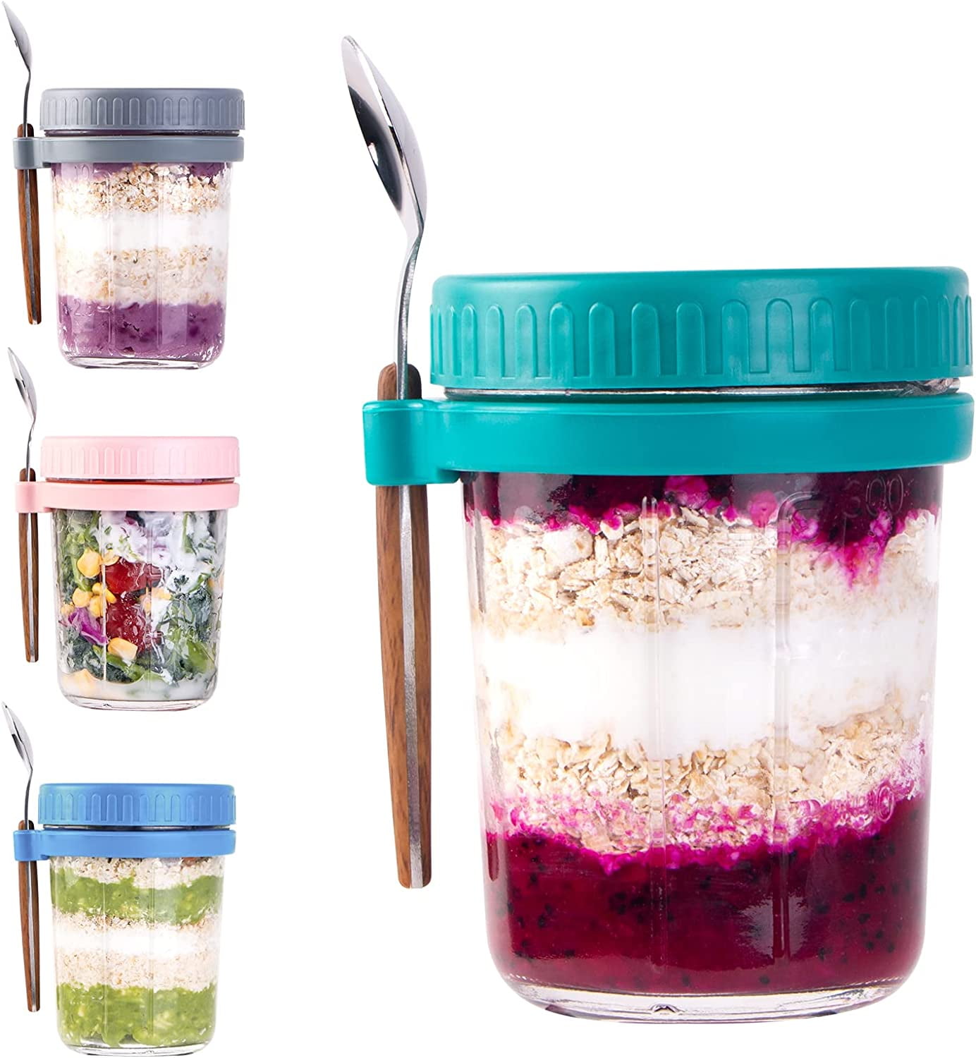 Overnight Oats Container with Lid and Spoon(4-Piece set), 10 oz ...