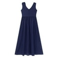 thumbnail image 6 of Yartina Kids Girls Chiffon Dress Ruched Junior Bridesmaid Dress A Line Swing Maxi Formal Pageant Prom Navy Blue 12, 6 of 7