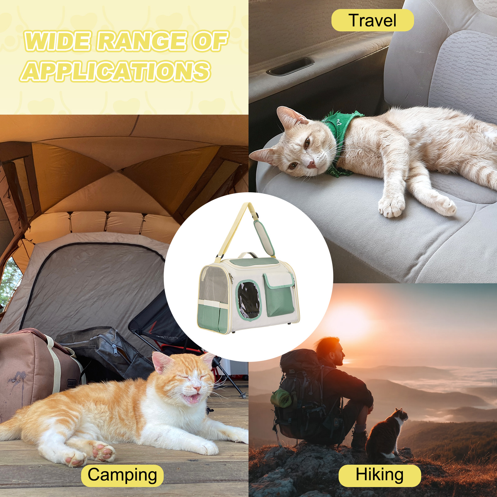 Cat Carrier for Pet, Adjustable Shoulder Strap, Breathable Dog Carrier Cat Carrying Case Pet Travel Bag Green
