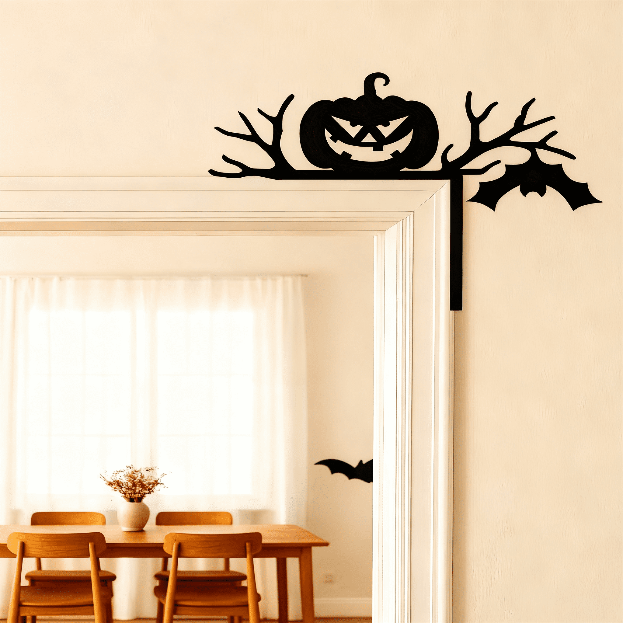 Mysterious Black Silhouette Door Decor Gothic Window Frame Iron for Halloween