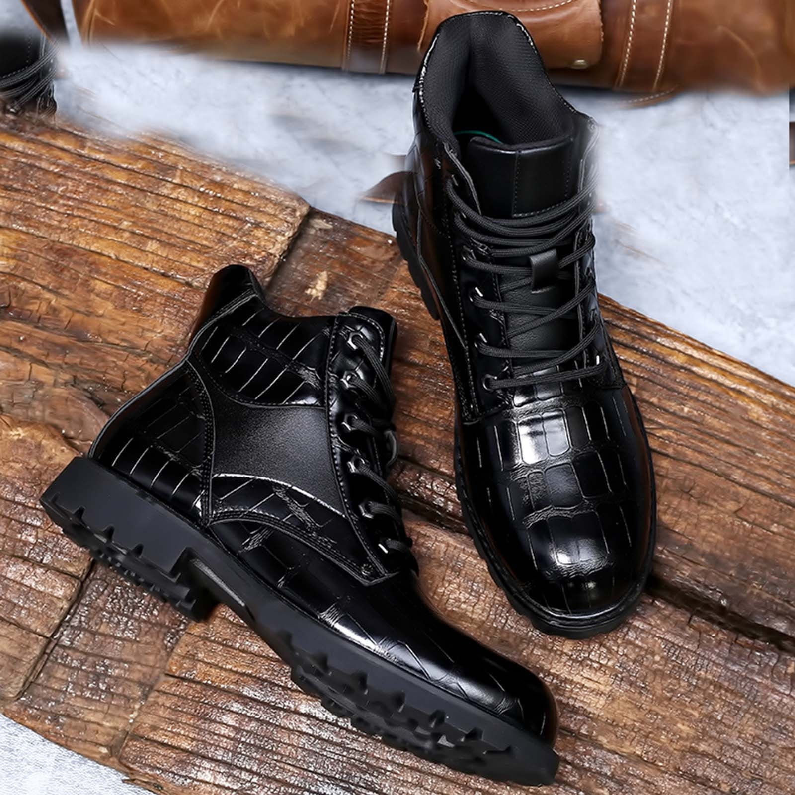 Tawop Black Boots for Women,Vintage Imitation Leather Men's Boots Leather Shoes Fashionable Men's Middle Top Boots Men Chunky Boots for Women Boots