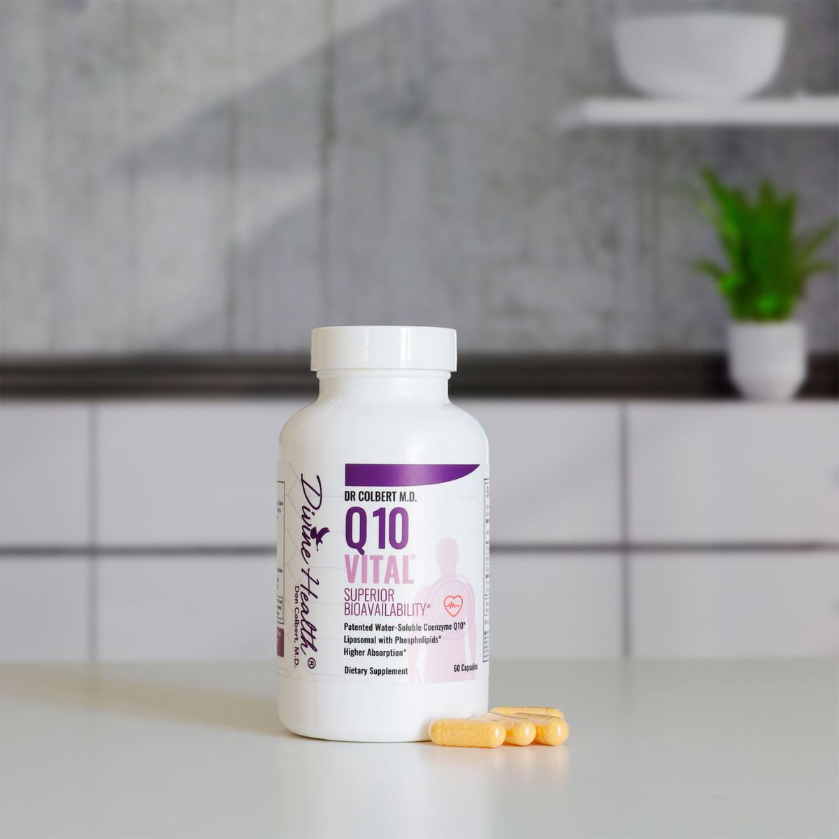 Dr. Colbert, MD Q10 Vital | CoQ10 | by Divine Health | 100mg Coenzyme-Q10 | Riboflavin | Thiamine | 60 Capsules