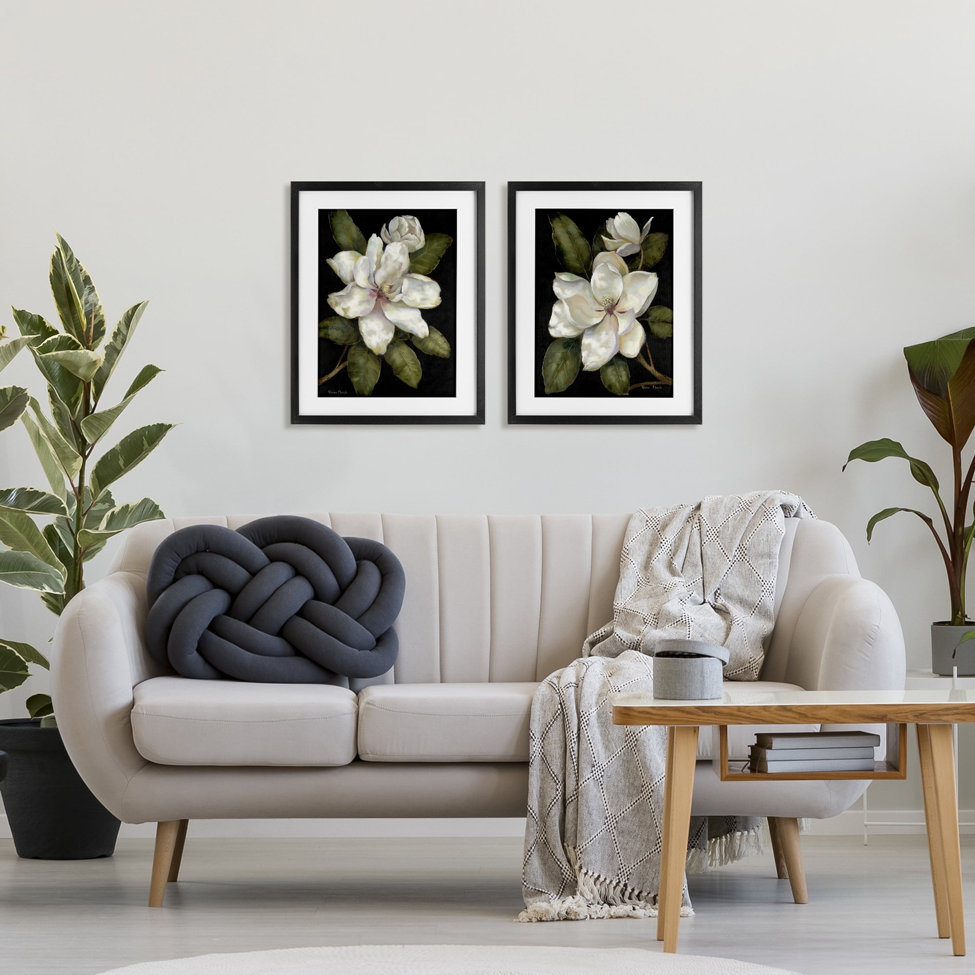 Stupell Industries Magnolia Buds & Blooms 2 Piece Black Framed Print Under Glass Set, design by Nan