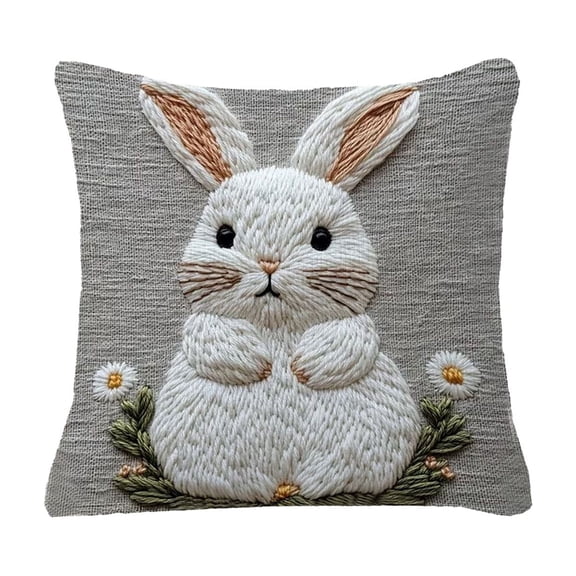 Gray Cute Little White Rabbits Printed Lumbar Pillow Cover Removable Washable Pillowcase For Sofa Bed Office Nap Short Plush Gray Size L